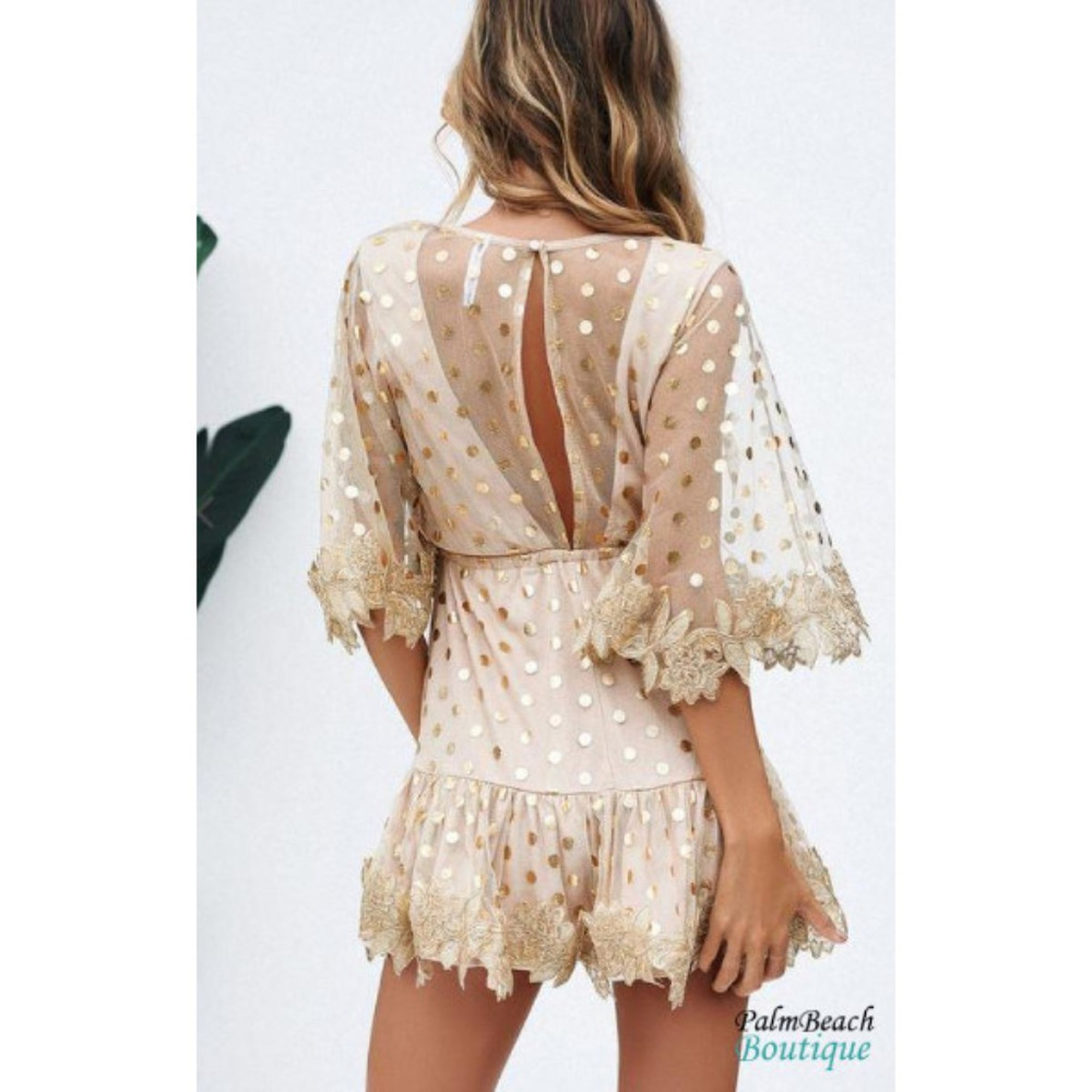 Gold V Neck Letters Of Love Mini Dress - Picture 3 of 8